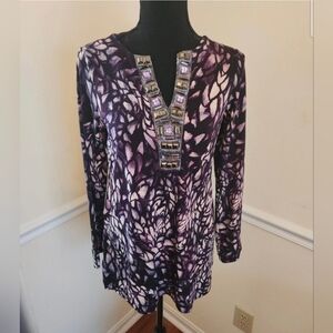 Chico's Top Women's Blouse Size 0 Purple Rhinestone Neck Stretchy